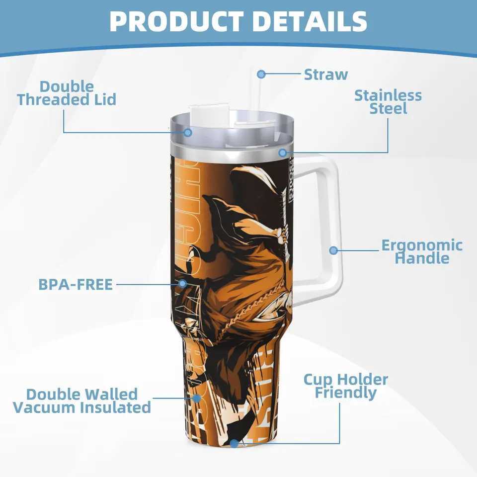 BLEACH Anime Ichigo Mugs Cup With Straws Travelist Cold and Hot Water Bottle Portable Large Thermal Cups C251114