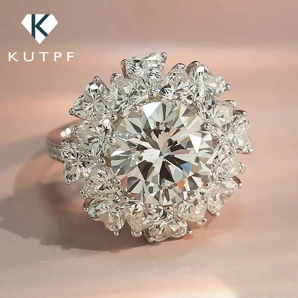 5 Carat Big Moissanite Engagement Ring for Women Round Heart Cut Diamond Rings with Certificate 925 Sterling Silver Wedding Band