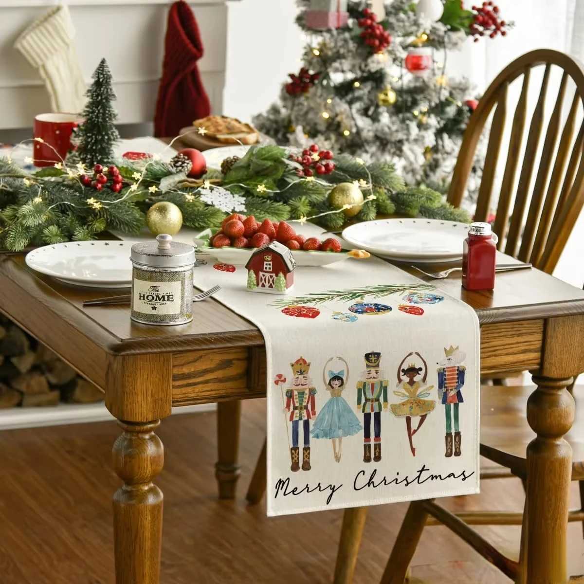 Christmas Christmas linen table flag watercolor walnut clip Christmas home decoration farmhouse dining tablewaterproof stain resistant Y251113