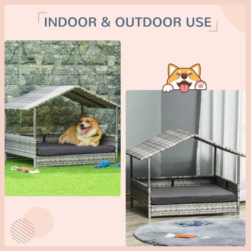 Outdoor dog house with roof Rattan dog bed with waterproof pad small and medium-sized dog bed X250412