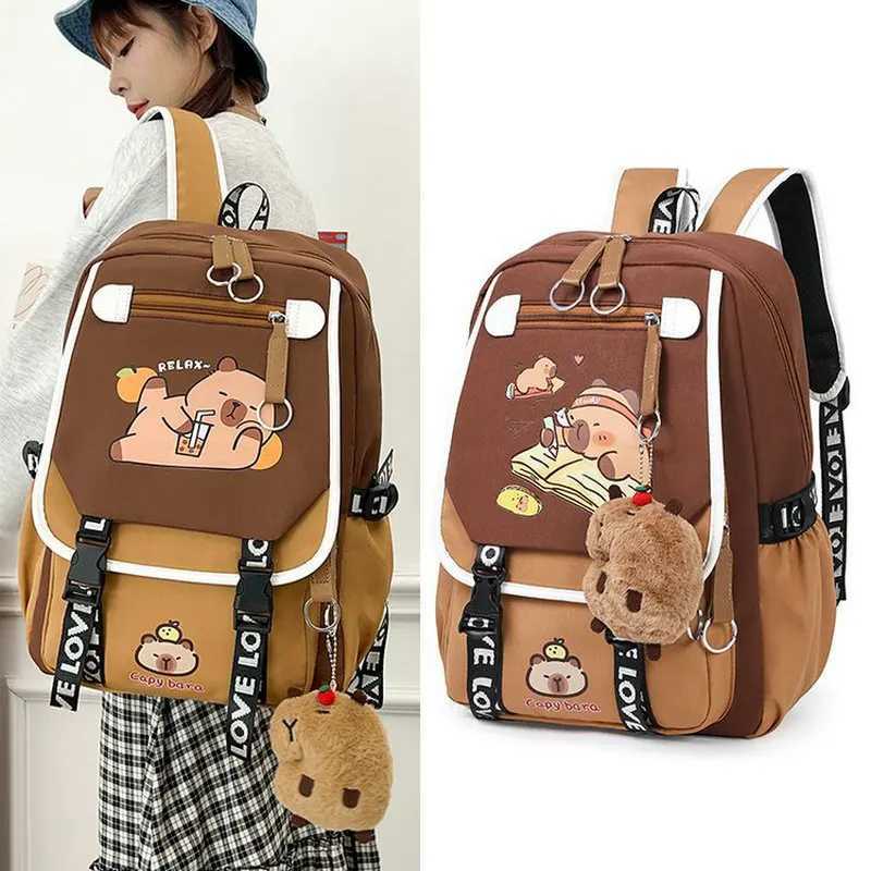 Capybara Backpacks Schoolbag for Teenage Waterproof Girls Boys Backpack Female Travel Bag Bookbag Mochila with Plush KeychainW251113
