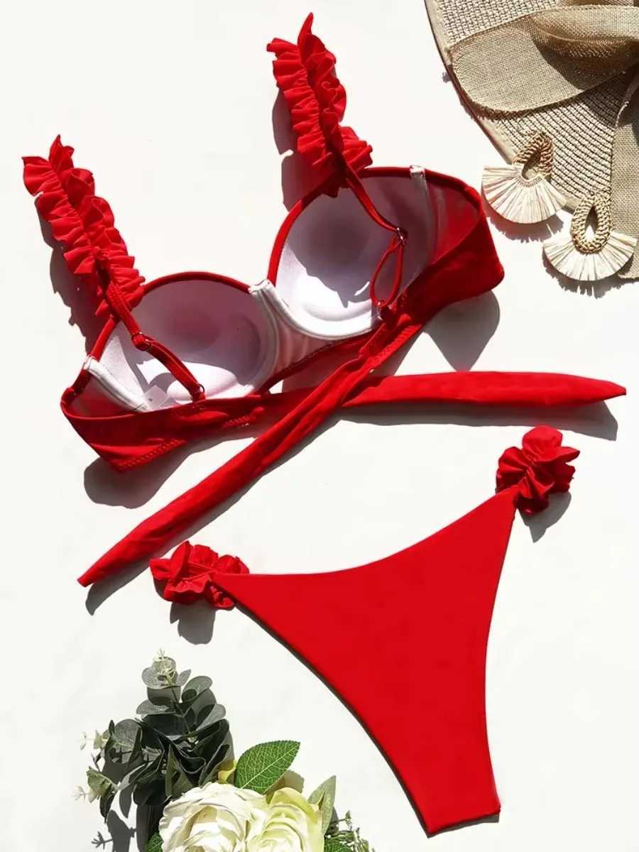 Push Up Ruffled Bikinis Underwired Bra Cup Bikini 2025 Women Swimsuit Female Swimwear Two Pieces Bikini Set Bathing Suit SwimW251113
