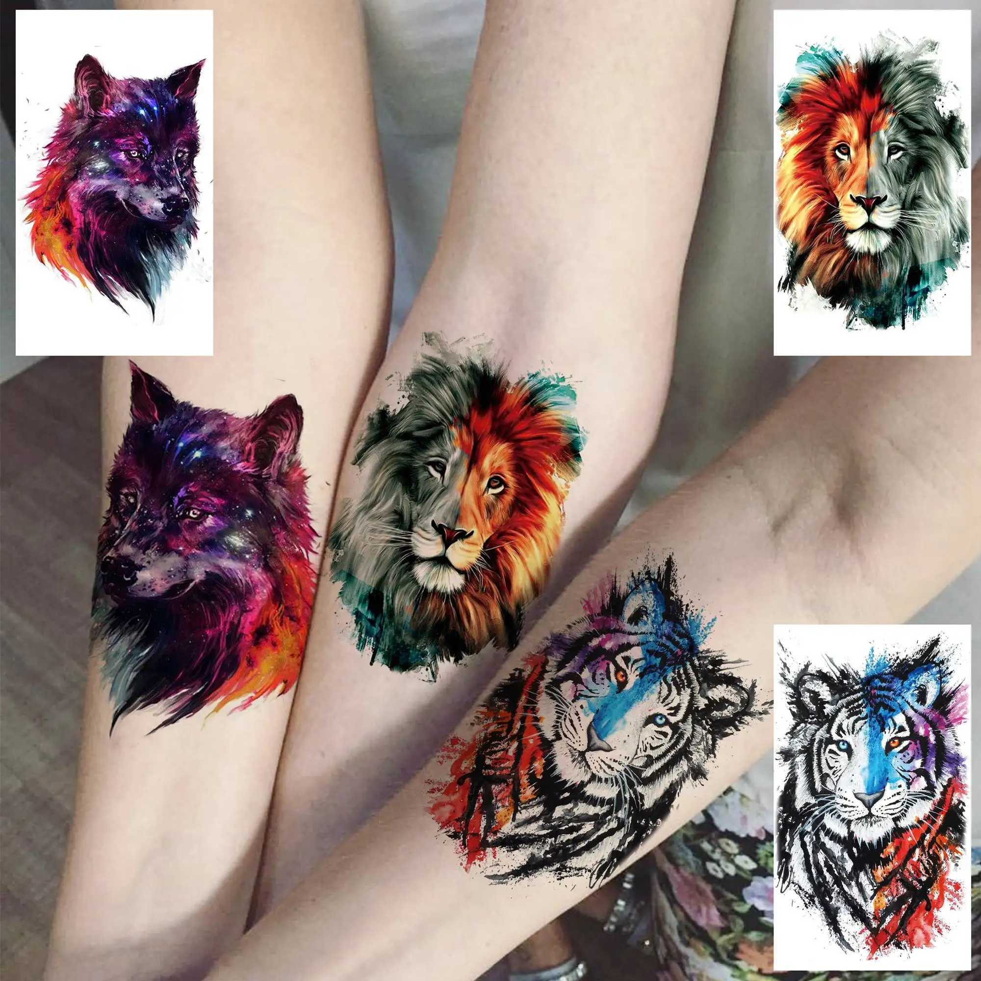 15 watercolor animal temporary tattoos suitable for women adults arms and necks 3D waterproof fake lion wolf tiger tattoo stickersXJ25414