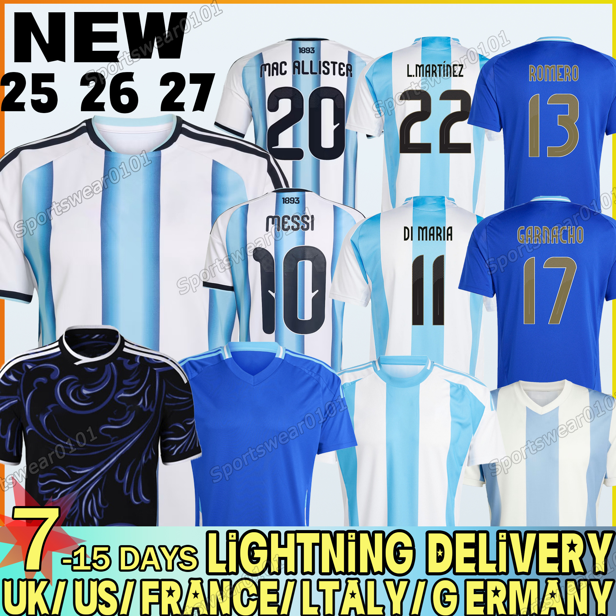 25 26 Argentina Soccer Jerseys MESSIS MAC ALLISTER J.ALVAREZ Lautaro Fans Player SUAREZ Miami Fernandez Romero Nico Paz Football Shirts FC Argentinas Jerse