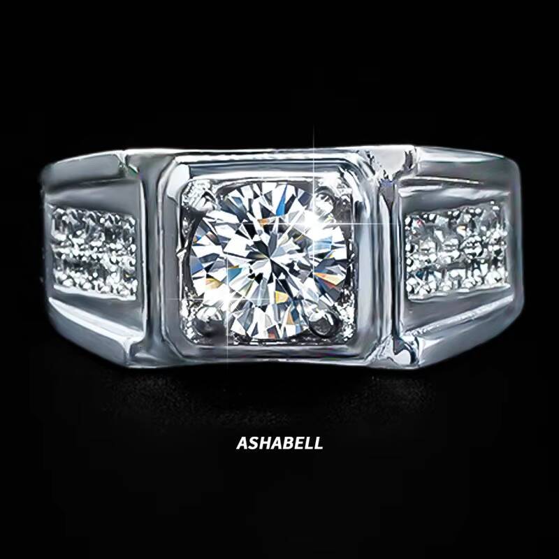 Ashabell Gemstones Rings Design Men 925 Sterling Silver 1CT Moissanite Promise Silver Wholesale Classic Square Engagement Ring