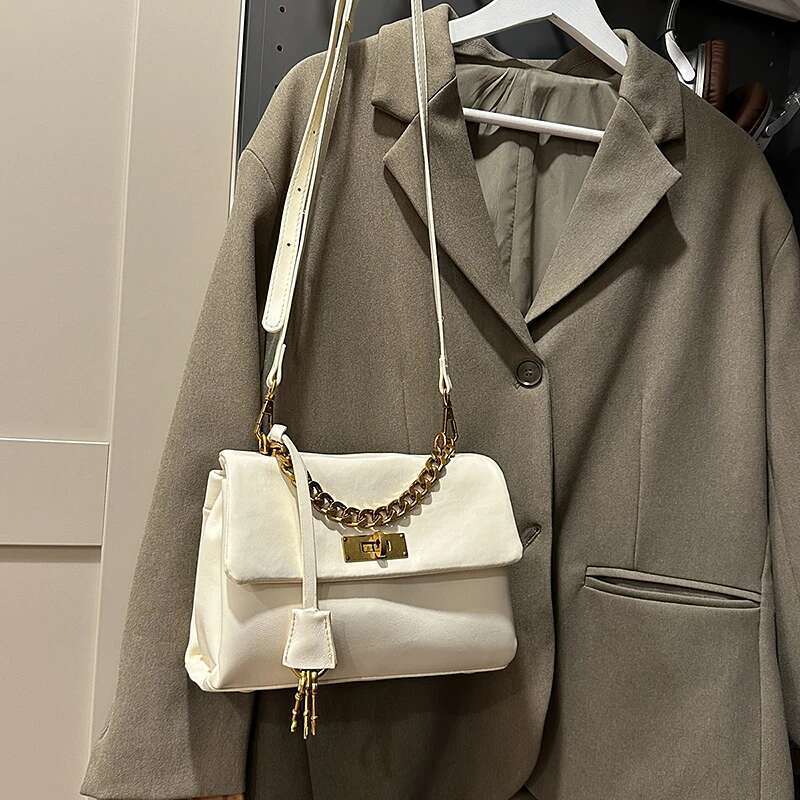 Vintage Crossbody Bag For Women - Solid Color Handbag With Designer Lettering & Commuter Style