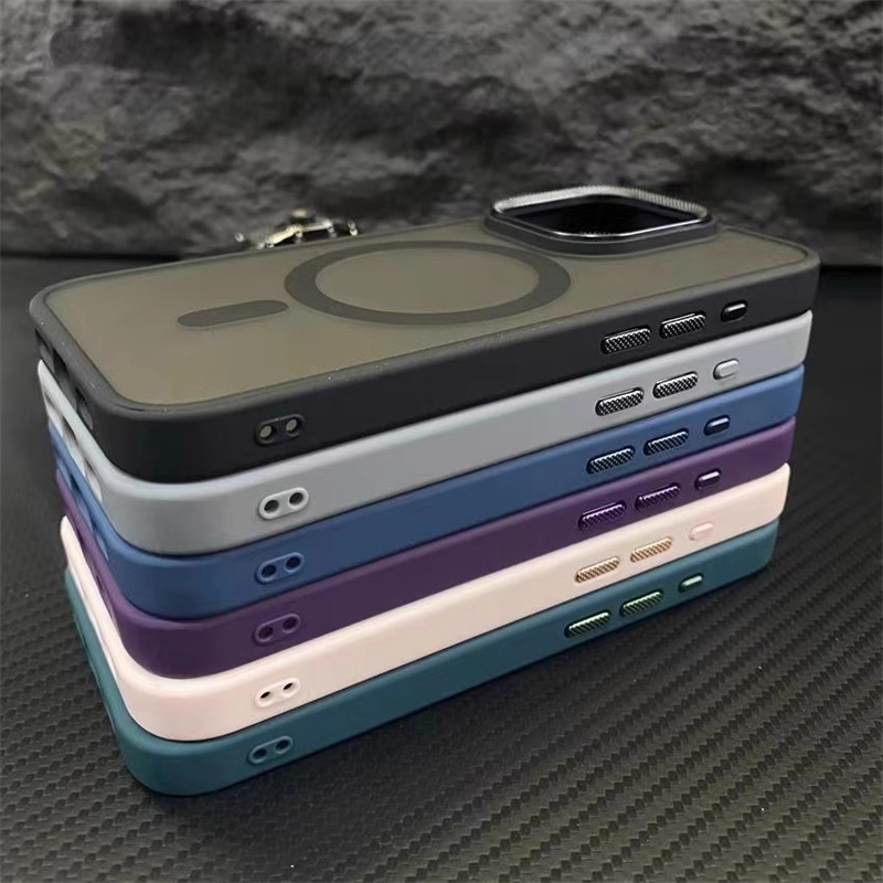 Luxury Spiricle Camera Protection Matte Magnetic Phone Case for iPhone 16 15 14 Plus 13 12 11 Pro Max Magsafe Wireless Charging Cover
