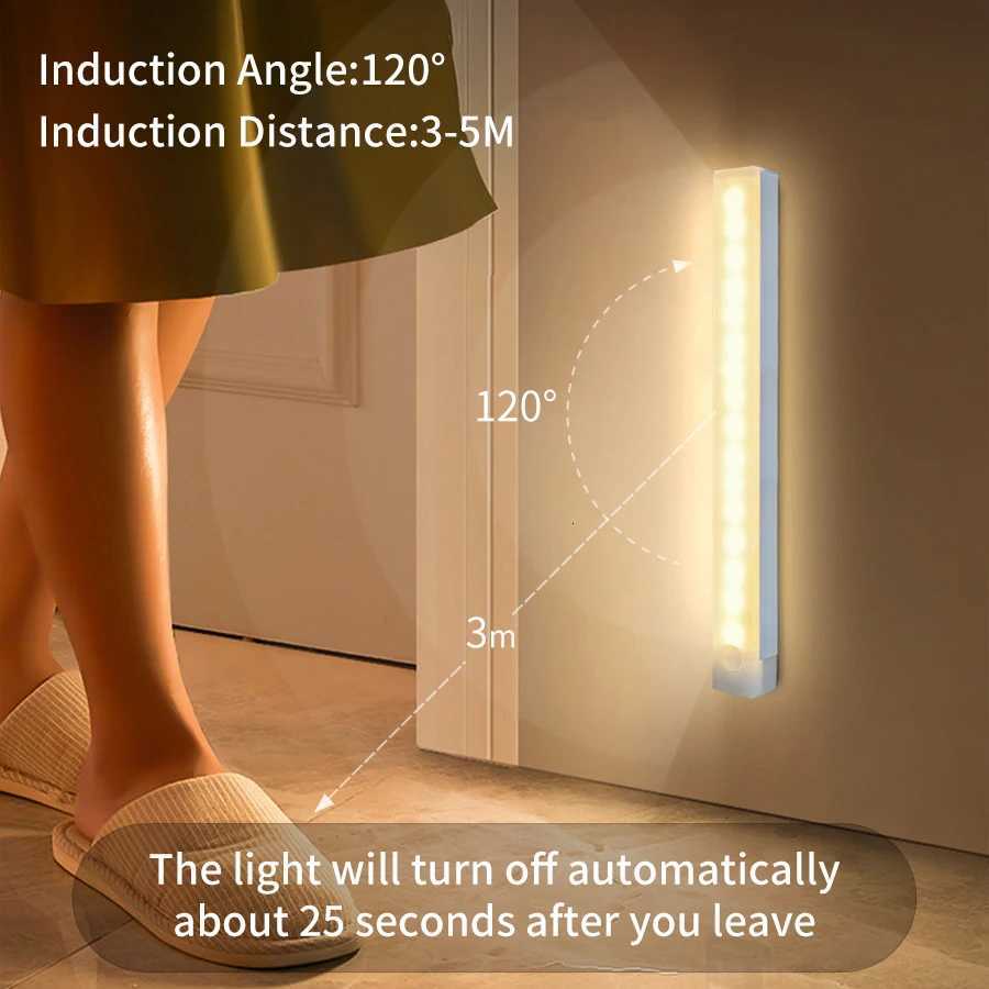 Motion Sensor Light Wireless Rechargeable LED Night Light Closet Cabinet Wardrobe Lamp Kitchen Staircase Backlight 10/20/30/50cm M251114