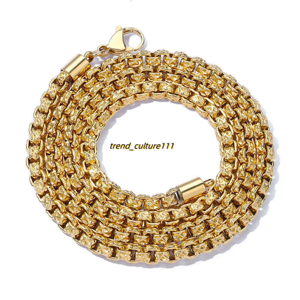 Stainless square pearl chain emed necklace trendy and versatile men's jewelry hip-hop titanium steel accessories