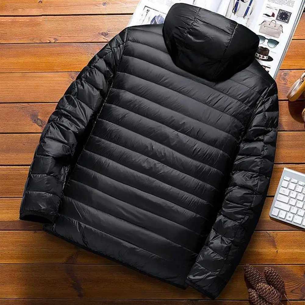 Lightweight Winter Jacket for Men Padded Hooded Ultra Light Puffer Breathable Coat Big Size Black JacketsT251114