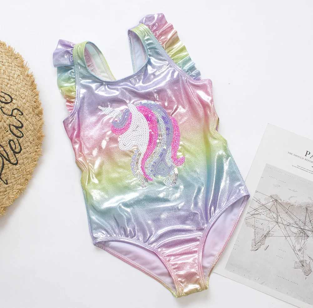 Rainbow Unicorn Sequins Summer Kids One Piece Swimwear Swimming Bathing Suit 2025 Children Monokini Girls Swimwear Swimsuit 282W251113