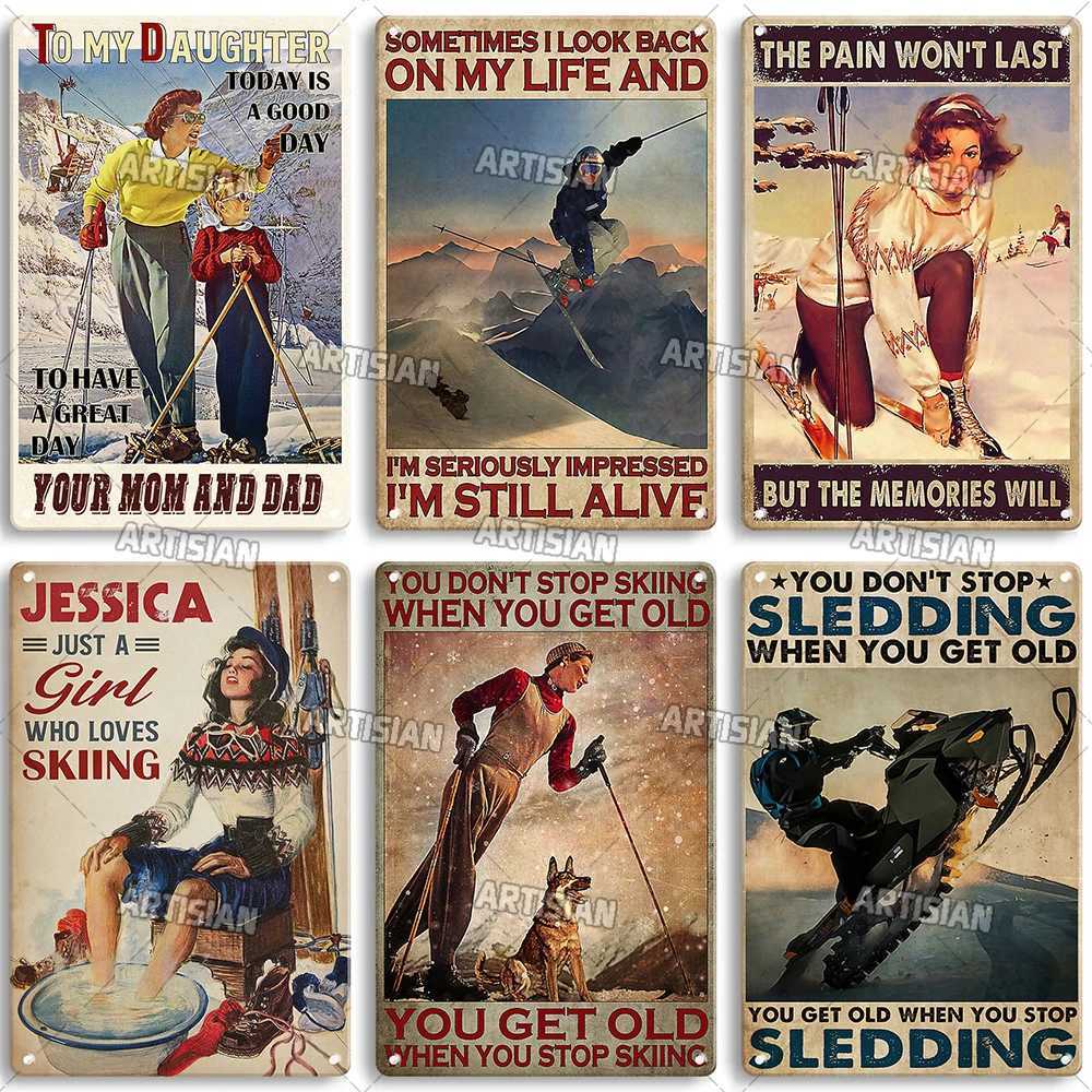 Artisian Skiing Metal Poster Snowboarding Tin Plaque Sledding Sport Decorative Plate Wall Decor Garage Bar Pub Club Hotel CafeM251114