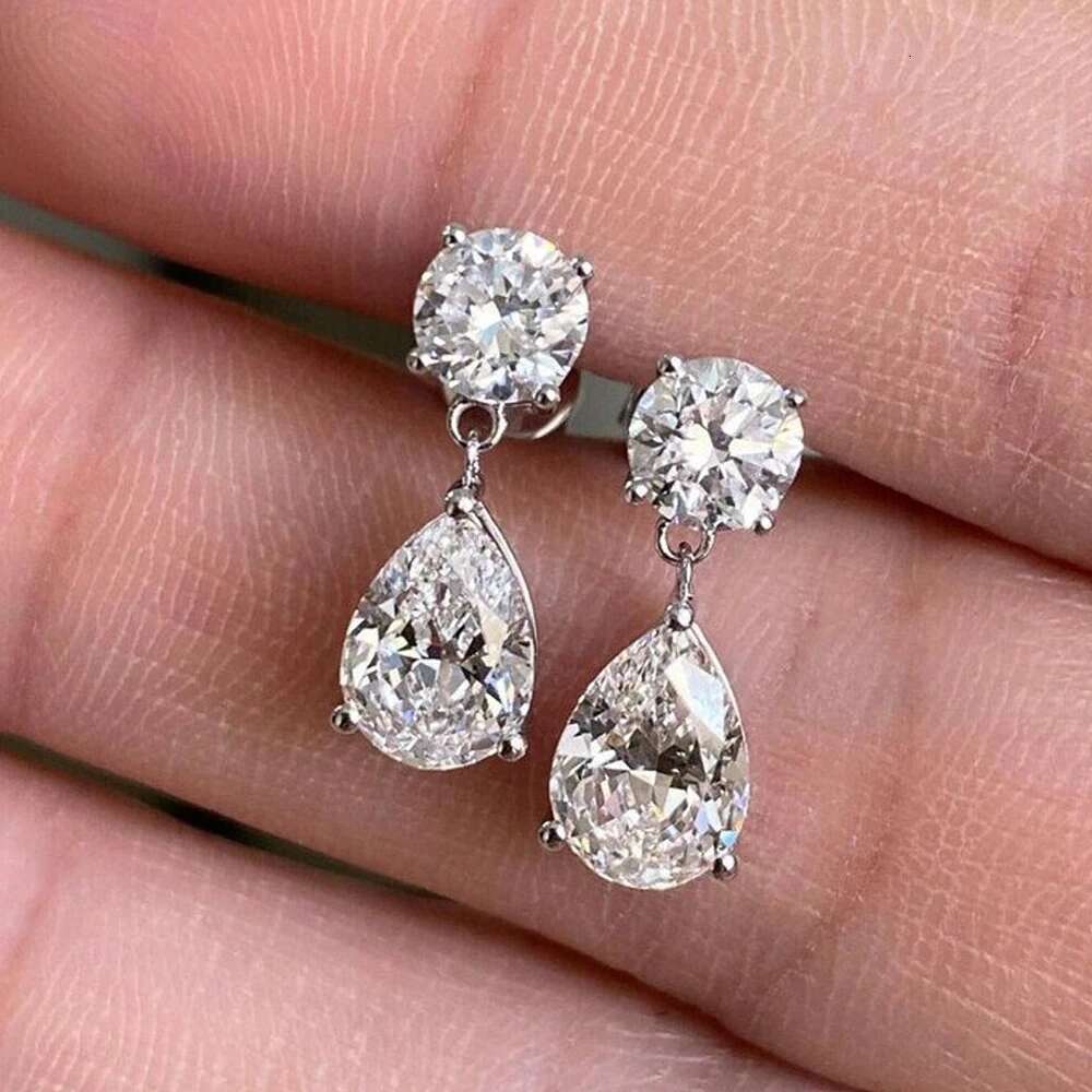 Gra Certified Pear/Round Cut Moissanite Diamond Drop Earrings for Women 100% 925 Sterling Silver Waterdrop Shape Stud Earring