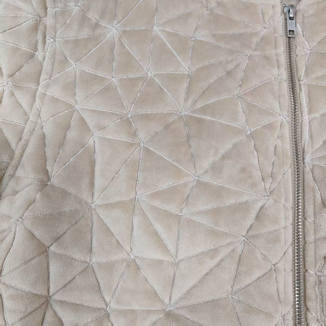 Men's Beige Velvet Baseball Jersey Zipper Jacket Loose Fit with Ribbed collar cuffs and hem for Casual Street Skate Style