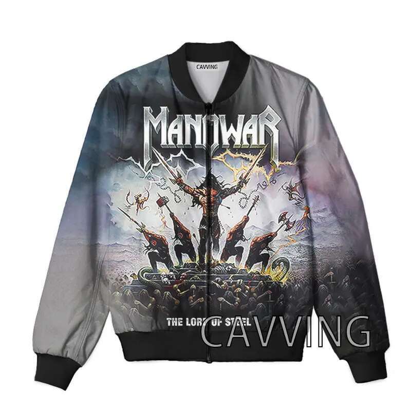 New Fashion Women/Men's 3D Print Manowar Band Zipper Bomber Men Overcoat Mens Coat Zip Up Jackets