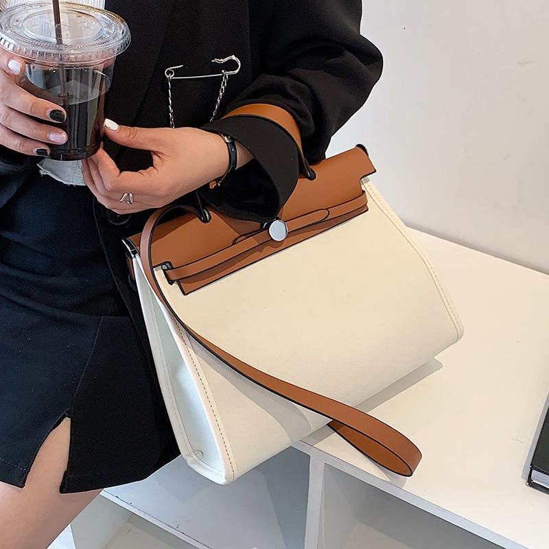 European and American fashion tote bag new canvas women's bag retro briefcase handbag single shoulder and cross body bag