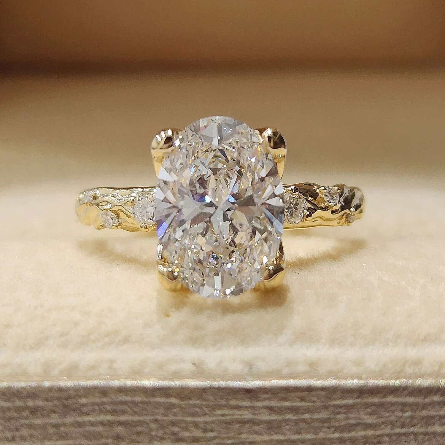 Custom Real Solid 14K Yellow Gold Rings Women Engagement Anniversary Wedding Rings Oval Moissanite Diamond Rings Carving Pattern