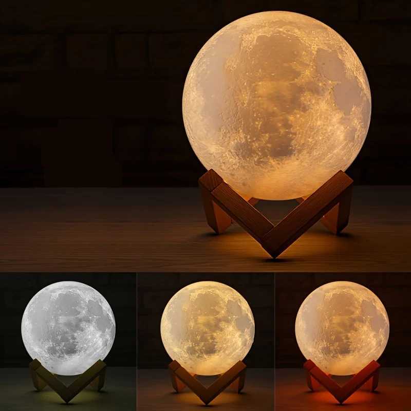 Pvc Moon Lamp Usb Rechargeable 3d Night Light Led Ambient Light Pvc Material Lampshade Three Light Modes Are Adjustable M251114