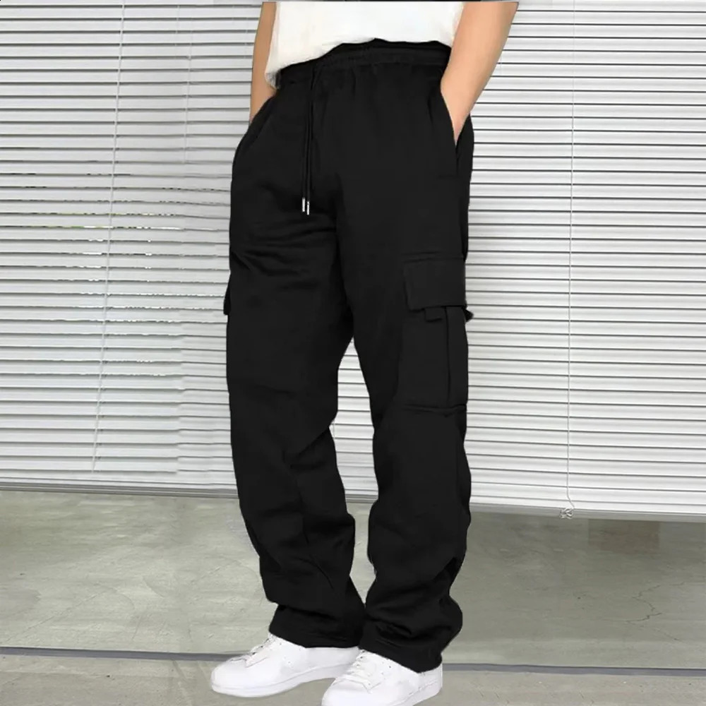 Spring and summer mens casual sports pants long pockets straight leg jogging cargo streetwear 250411