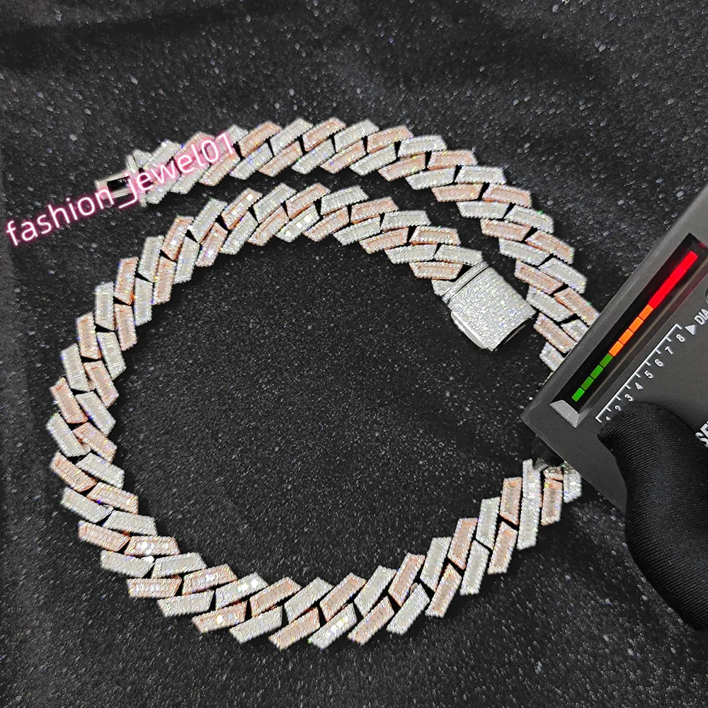 ESKEEM Custom Jewelry 925 Silver 18mm Moissanite Cuban Chain Round T Shape VVS Moissanite Bracelet