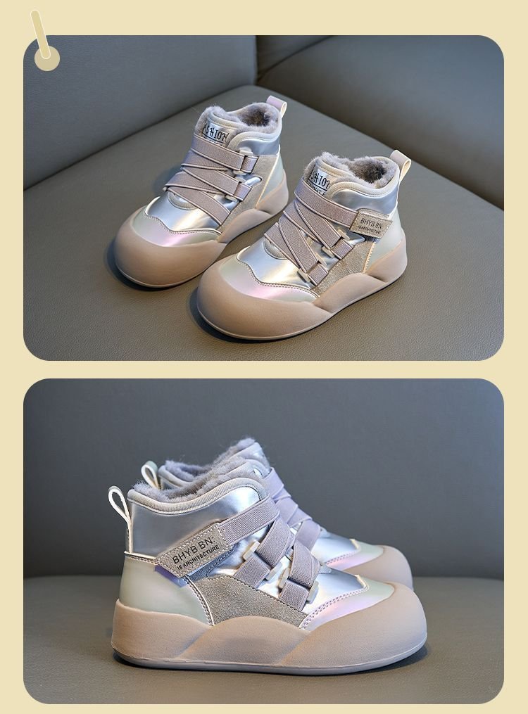 Winter Fashion Children Youth Waterproof Leather Walkfashion Girls Sneaker Rubber Hiking Shoe Kids Toddler Snow Warm Boots Fur Shoes Sizes 27 - 37 dh1