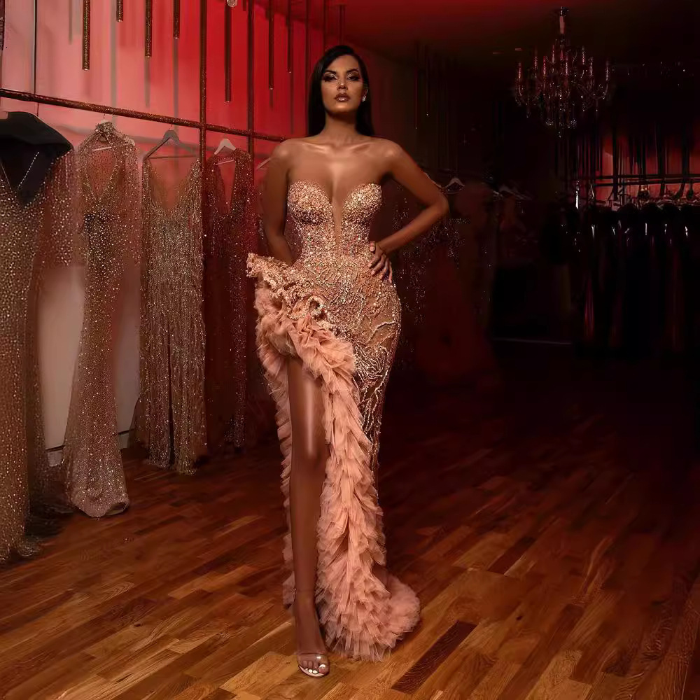 2025 Summer New Womens Dress with Tassel Tail and Sexy Gold Plated Skincare Evening Dress
