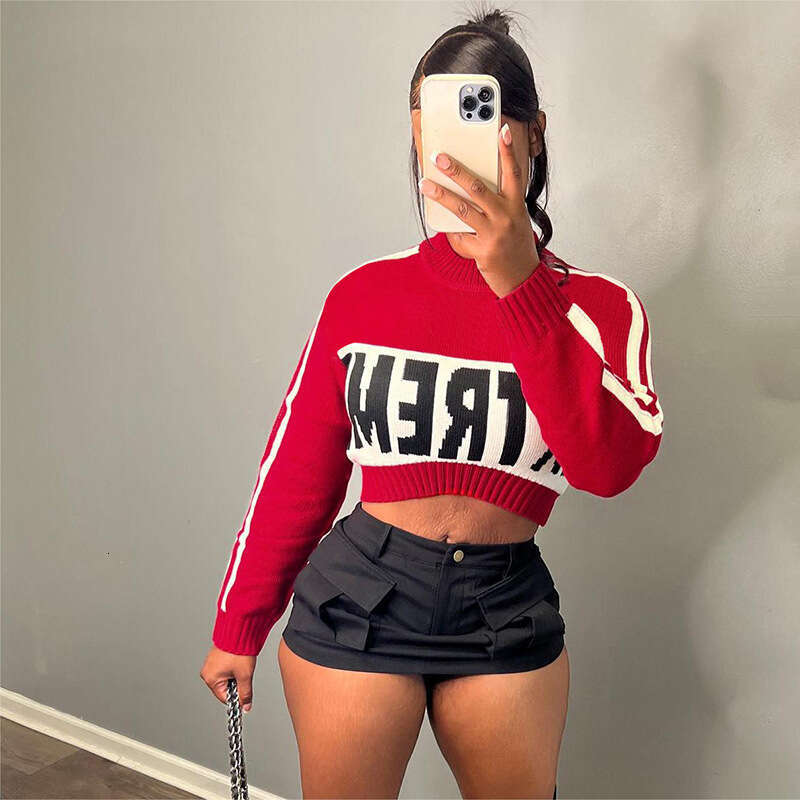 hoodie Women's Wear Women's Spring New Fashion Versatile Trend Knitted Letter Long Sleeved Pullover Slim Fit Open Navel Sweater jacket