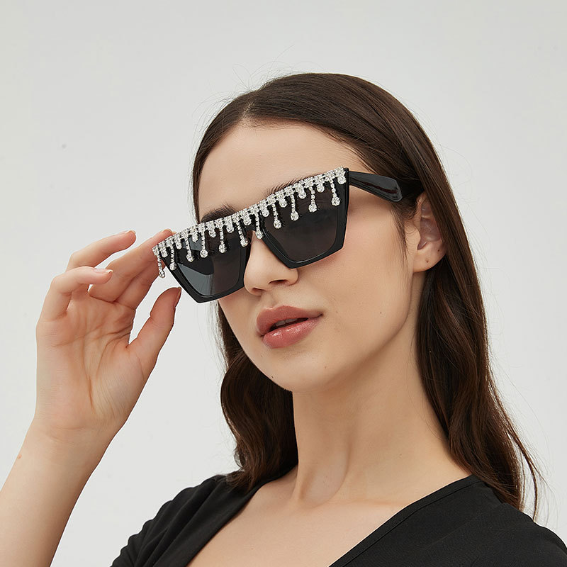Large Frame Diamond Set Fashion Versatile Party Sunglasses