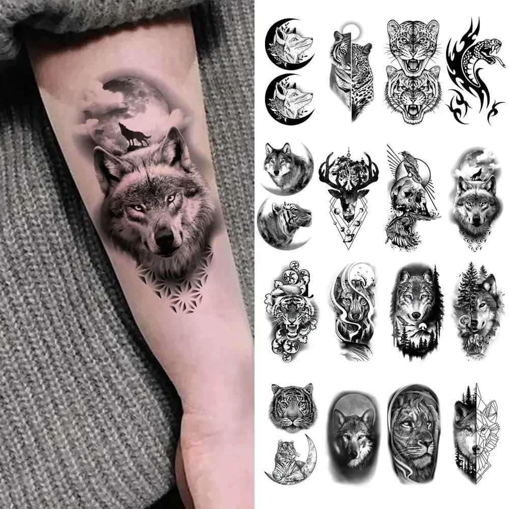 10 Waterproof Temporary Tattoo Stickers Black Wolf Lion Eagle Snake Deer Skeleton Scorpion Body Art Arm Tattoo FemaleXJ25414