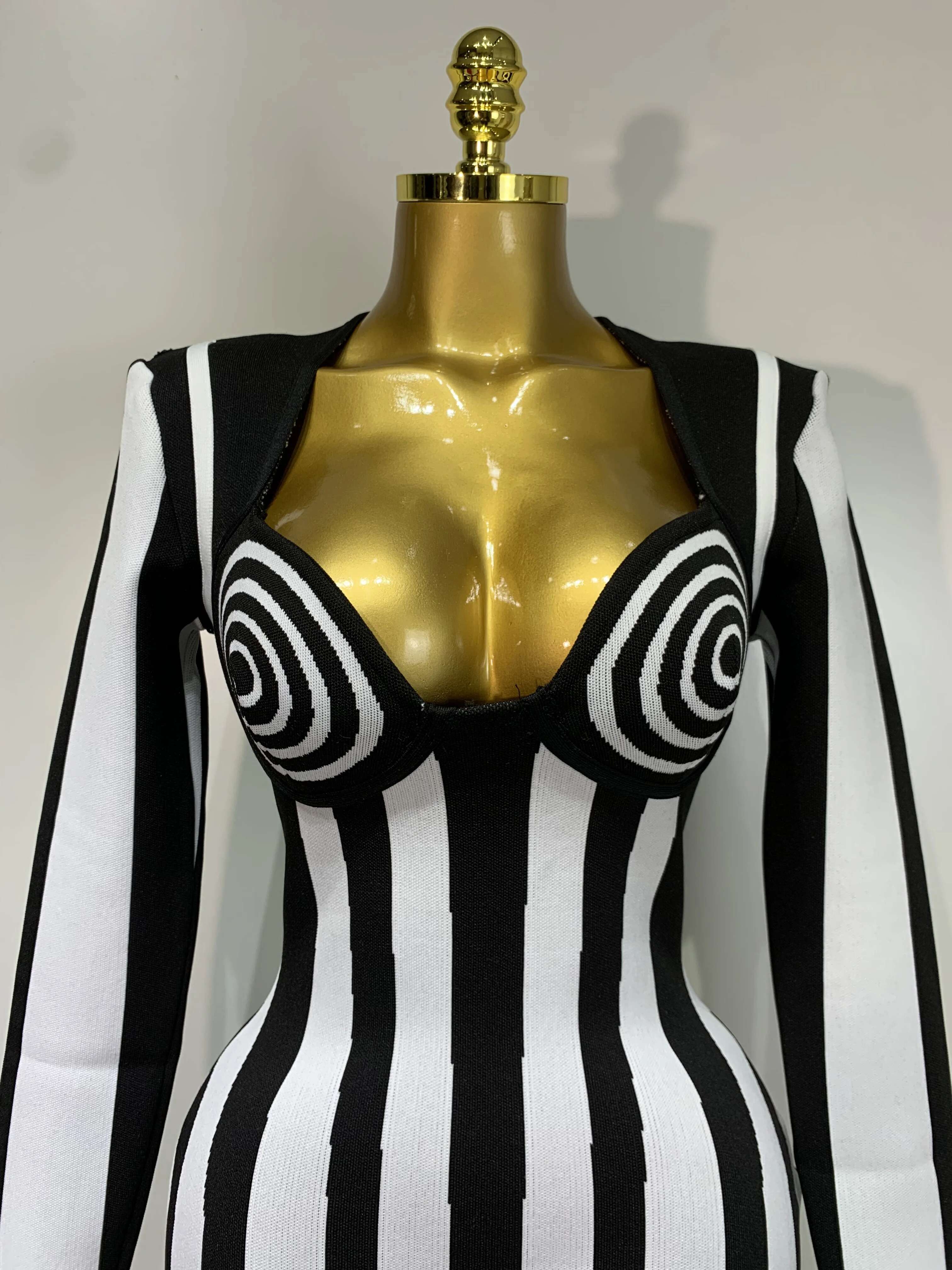 Designer womens dresses Sexy Short Skirt 2025 Long Sleeve Striped Black and White Mini Bandage Dress Celebrity Elegant Nightclub Birthday Dress