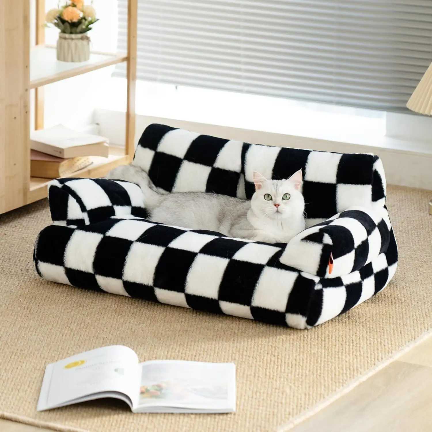 Mewoofun pet sofa bed 26 19 13 inches washable cat bed suitable for medium-sized and small dogs cats up to 25 pounds fluffy cat sofa black and white X