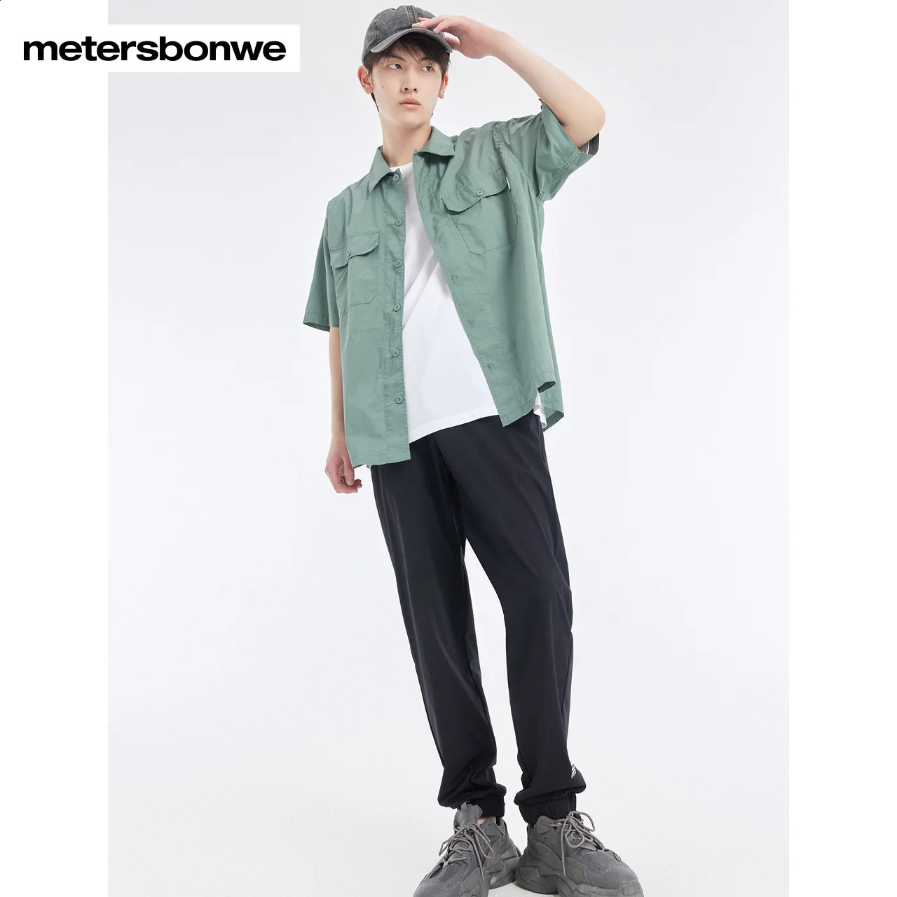 Metersbonwe Mens Multi Pocket Short Sleeve Product Shirt 100 Cotton Loose Solid Color Business Shirt Casual Summer Top 250411