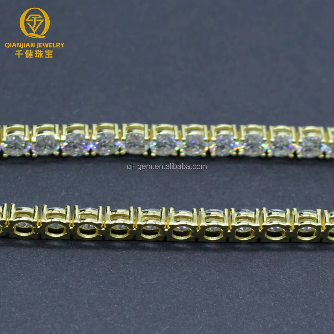 3mm 925 Silver Gold Plated Moissanite Tennis Bracelet 7 Inches Link Chain VVS Clarity GRA Certified Passes Diamond Tester
