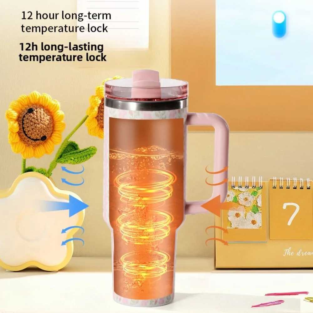 40 Oz Insulated Water Bottle with Handle and Flip Top Straw - Cup Holder Fits Leak-Proof Lid Keeps Cold for 12 Hours Single Pack C251114