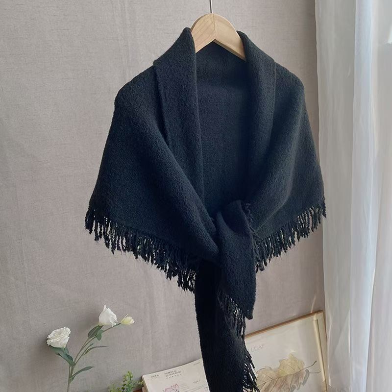 T471 high-grade tassel wool knitted shawl autumn and winter warm cardigan triangle scarf new thick soft female scarf
