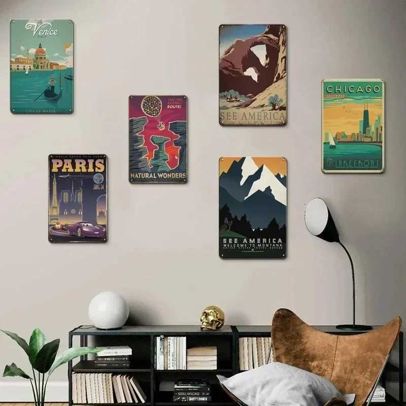 Vintage Travel Cities Metal Tin Signs PARIS IMALIBU CHICAGO Iron Painting Retro Posters Home Wall Art Decor Room DecorationM251114