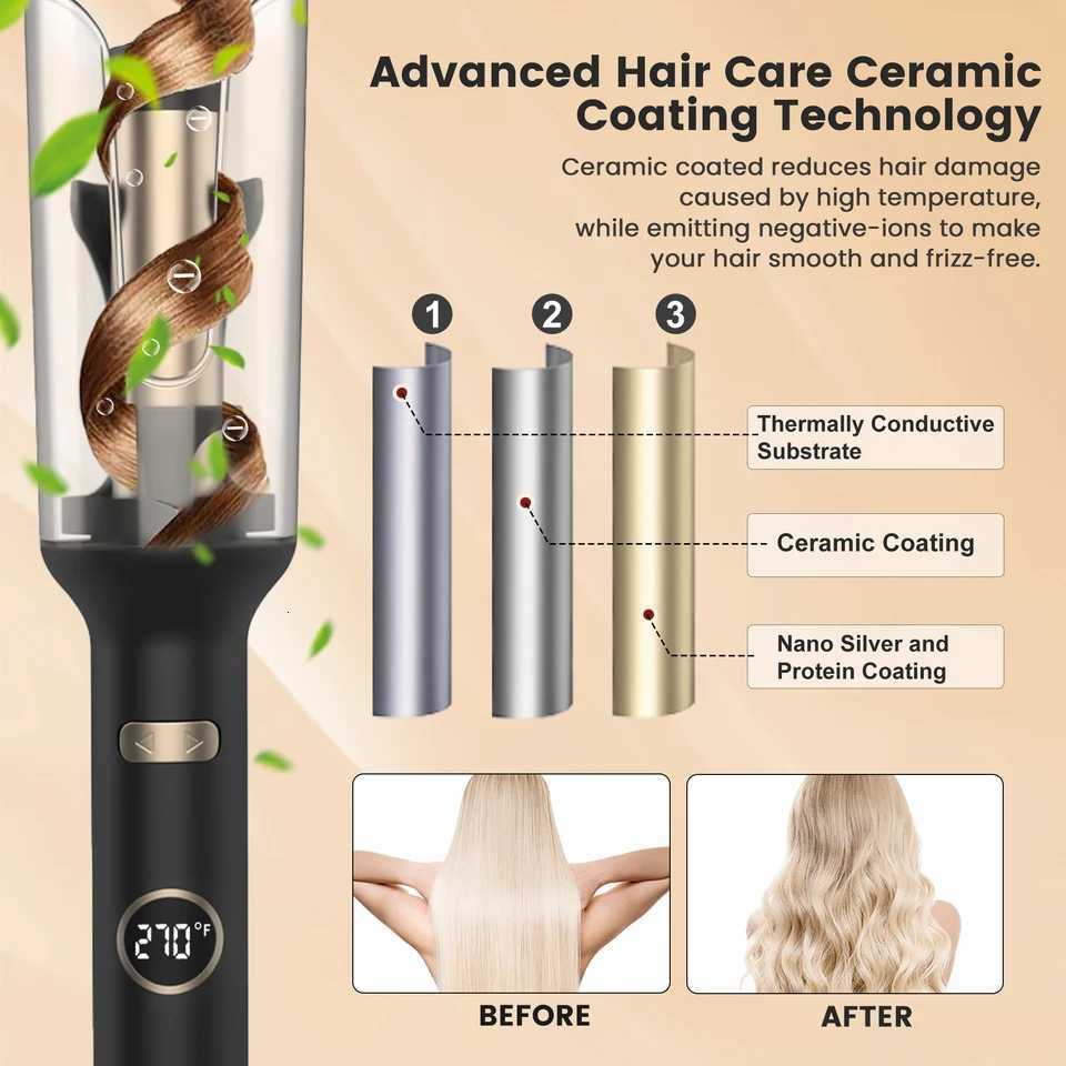 SEJOY Auto Curling Iron Professional Anti-Tangle Auto Hair Curler with 10-inch Rotating Barrel 5 Temps and Auto Shut-OffT251114