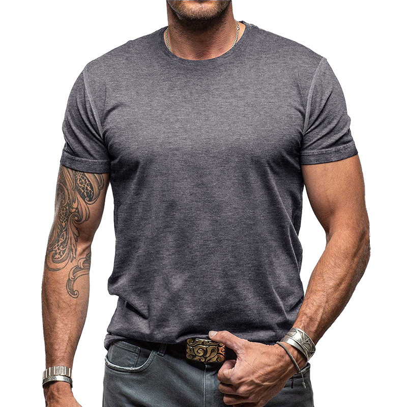 Mens summer short sleeved T-shirt mens basic top solid color round neck base shirt men