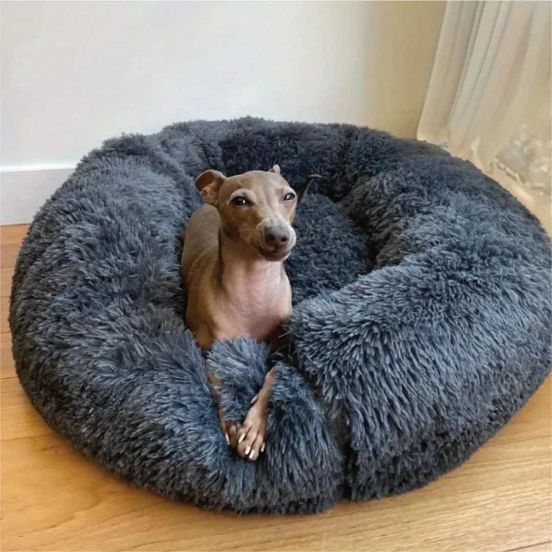 50-100cm calm donut bed for dogs and cats super soft plush pet cat bed cute fluffy round pet bed anti slip and washable X250412