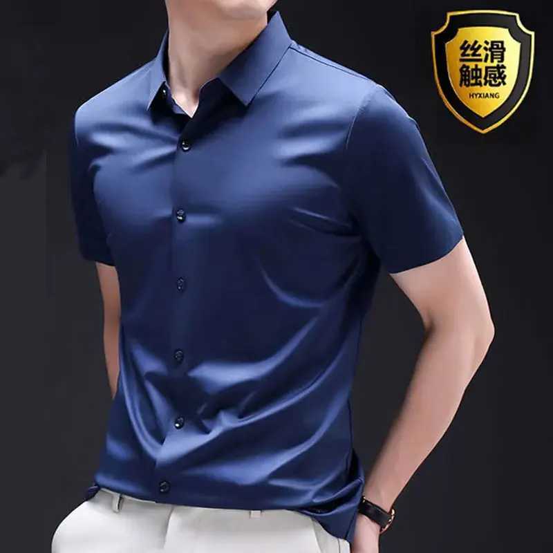 6X Mens Short Sleeve Summer New Ice Silk Ice Feeling High Quality Large Size Ironless Business and Leisure W250414