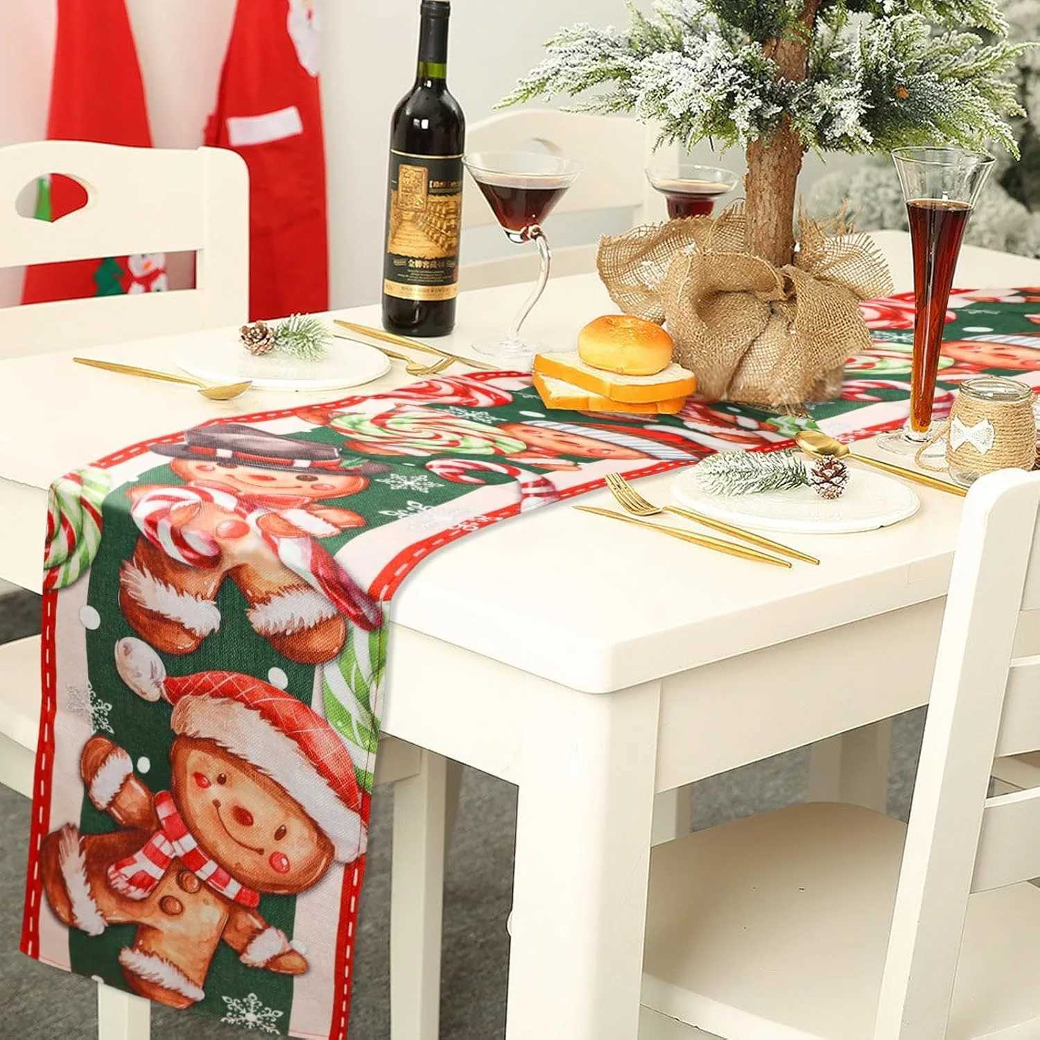 Christmas Festive Gingerbread Christmas table flag - Add Cheer to Your Holiday Meals New Year home party decoration Y251113