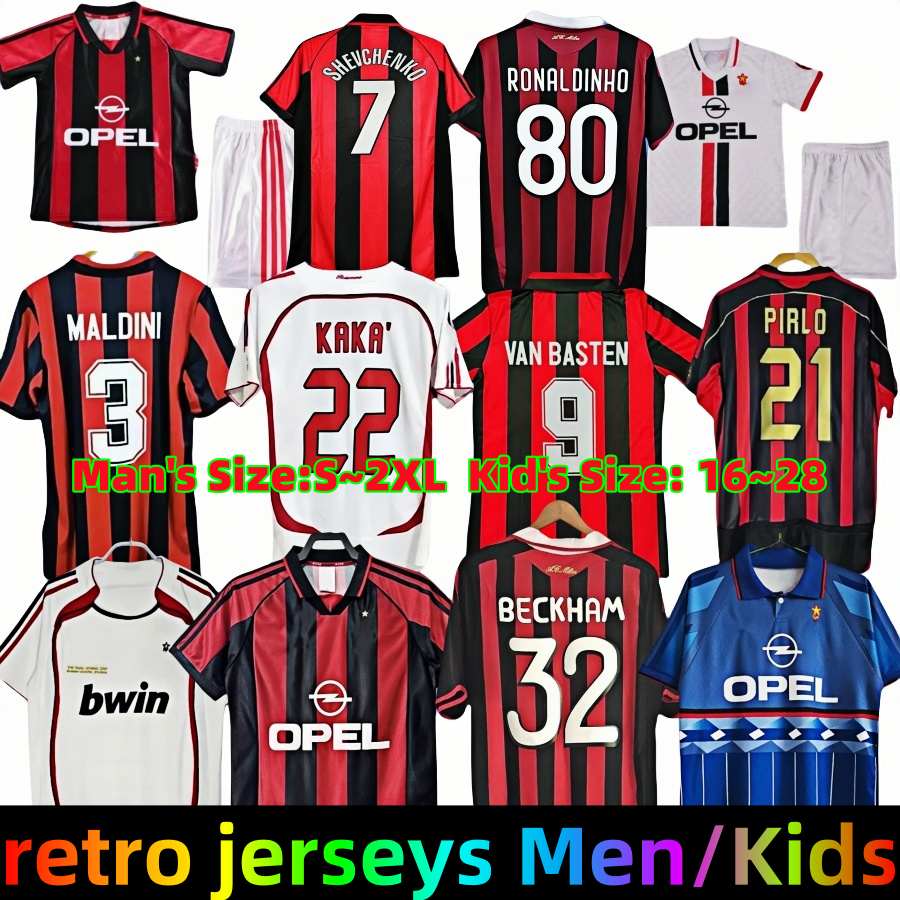 AC KAKA Retro soccer jerseys 95 96 98 99 02 03 04 05 06 07 08 09 10 11 12 13 14 MILAN IBRAHIMOVIC WEAH Maldini fans kids football shirts PIRLO BAGGIO jersey Home away