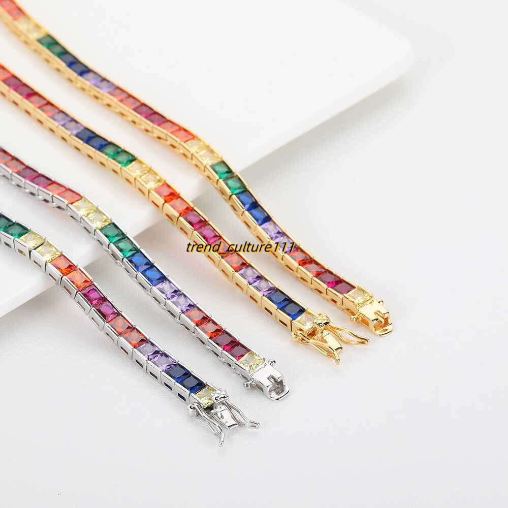 Hip hop personalized tennis chain necklace, copper inlaid with colorful T-shaped Moissanite, trendy necklace accessory