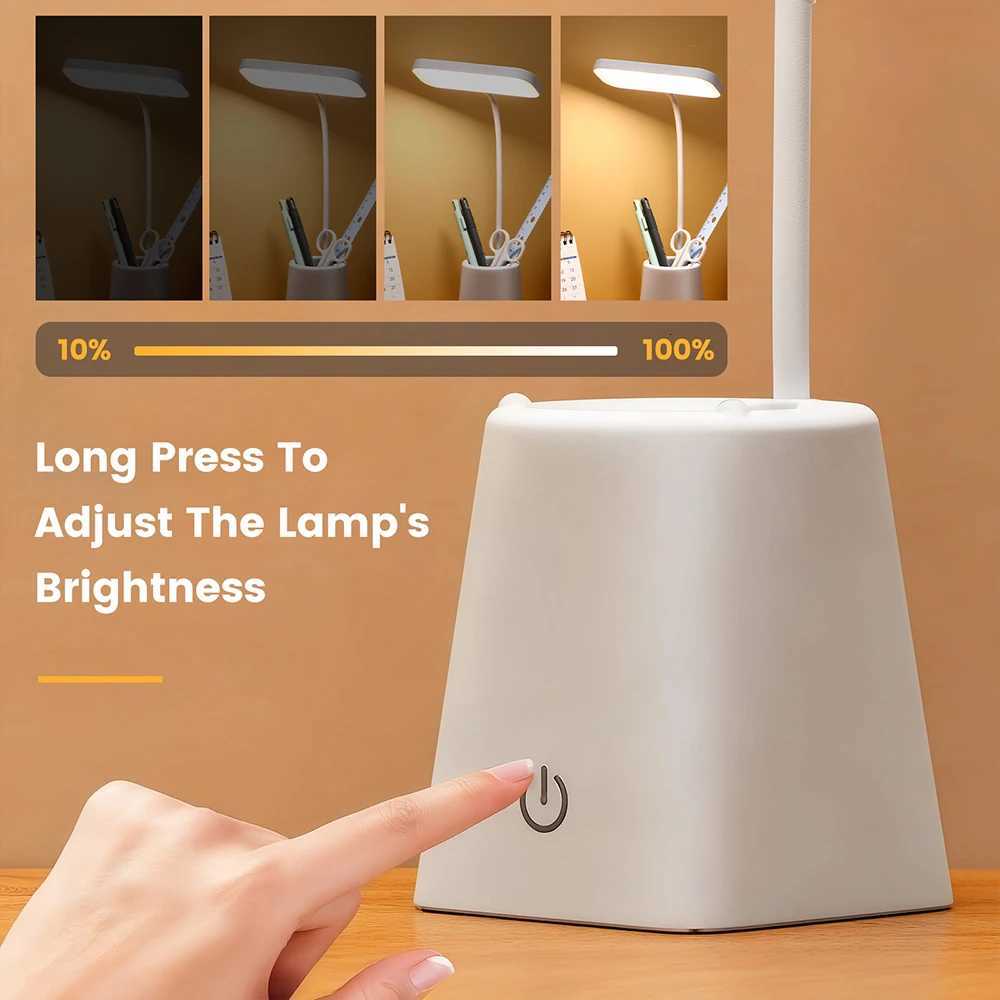 5V USB Touch Led Desk Light 3 Colors Adjustable Brightness with Phone Stand/Pen Holder Tube Light for Bedroom Office Study Roo M251114
