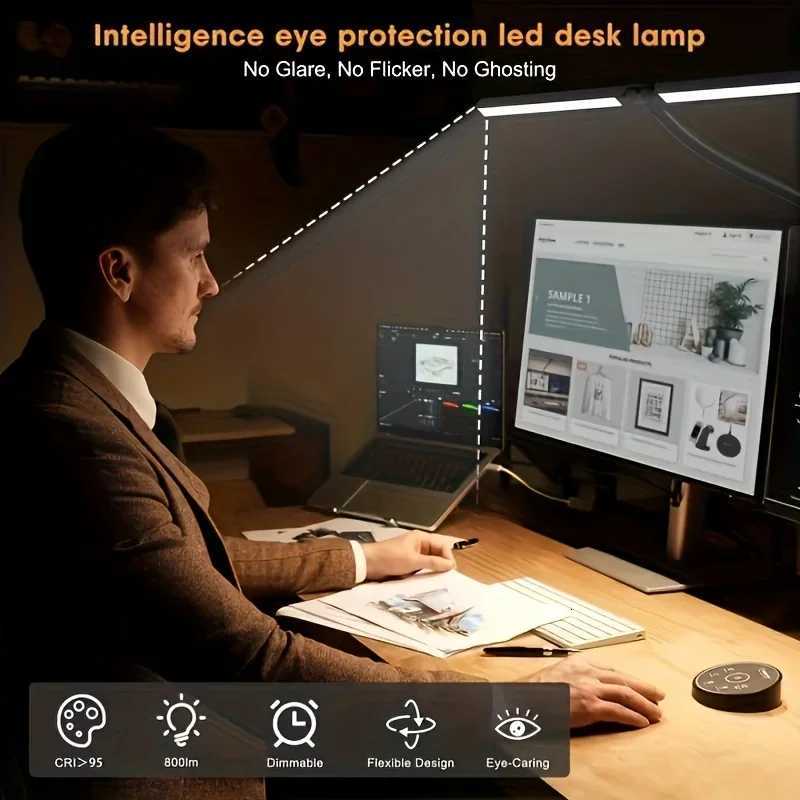 LED Desk Lamp for Home Office - 24 Watt Eye-Care Architectural Desk Lamp with Fixture Desk Lamp with 5-Color Stepless Dimmer M251114