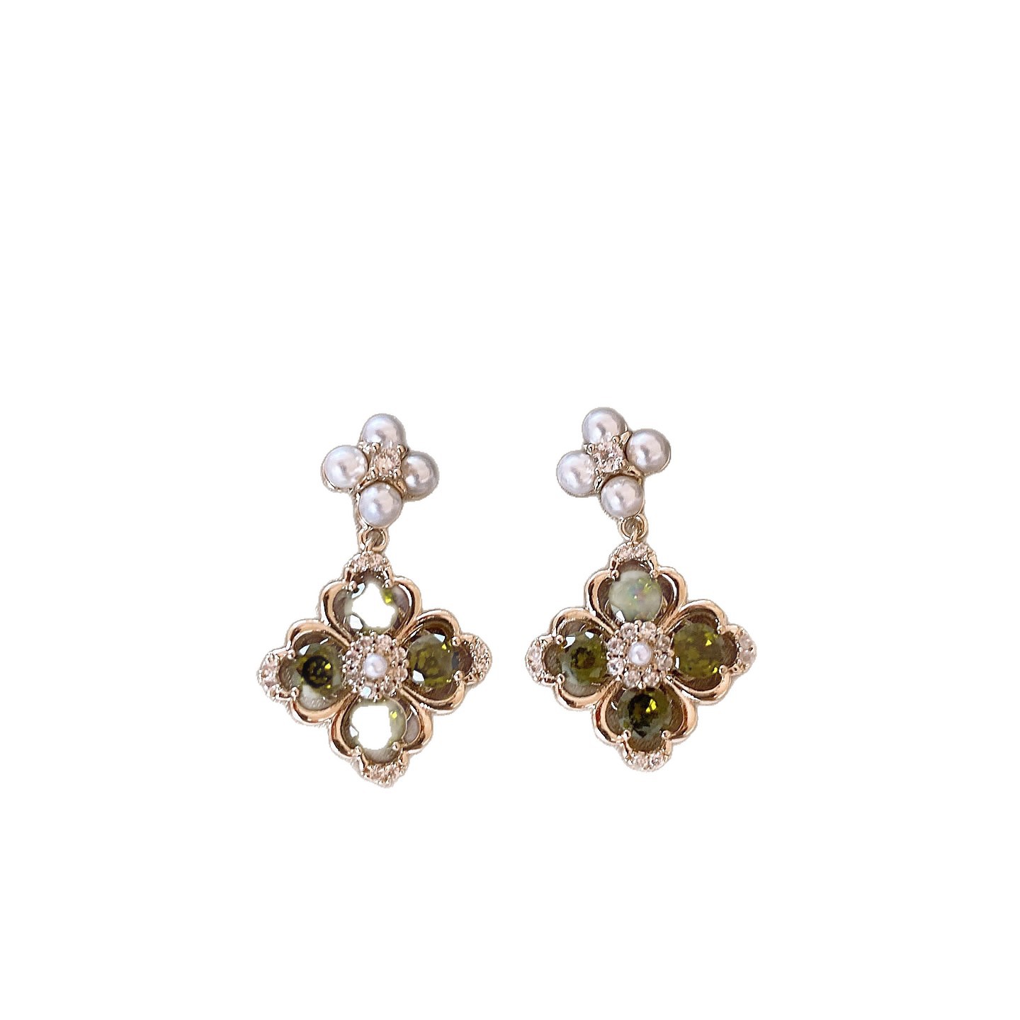 Silver Needle Super Sparkling Zircon Pearl Flower Pendant Vintage Exquisite Temperament Stud Niche High-end Sense Earrings for Women - view 6