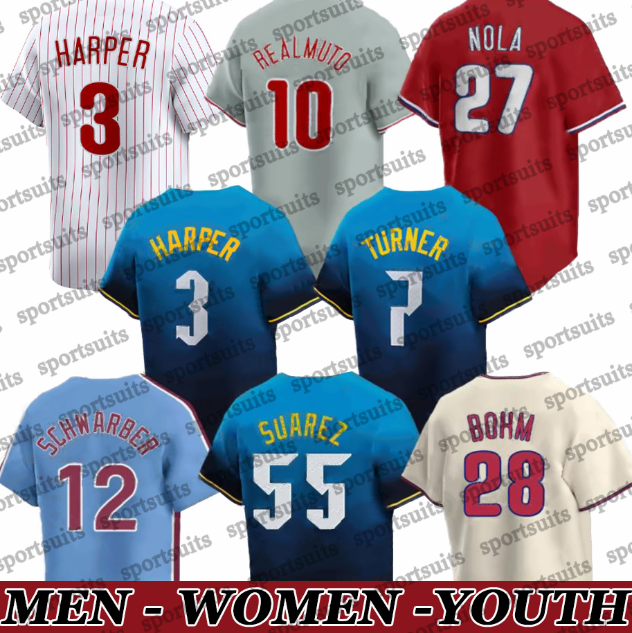 Custom Baseball Jersey 3 Harper Trea 7 Turner Kyle 12 Schwarber Alec 28 Bohm Nick 8 Castellanos Roy 34 Halladay men women youth 27 Aaron Nola PhilliesS Jerseys