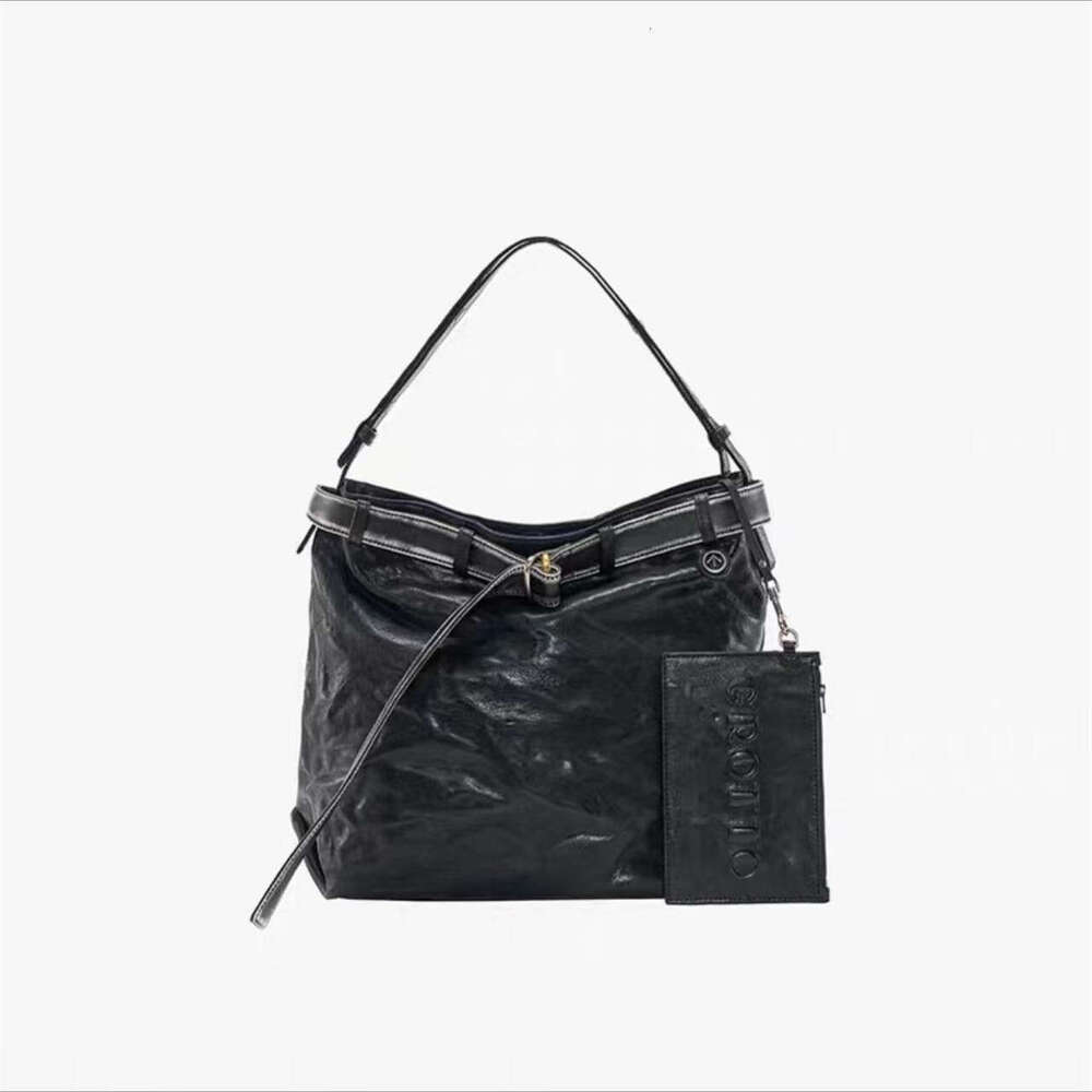 Women's Bags GROTTO Non Sexism Blackrock Hobo Series Wrinkled Handheld Cross Shoulder Underarm Soft Leather Bag