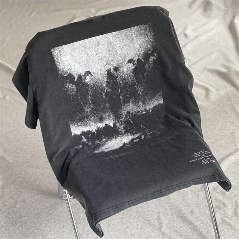 American high street washed vintage loose round neck short sleeved with letter print hip-hop T-shirt