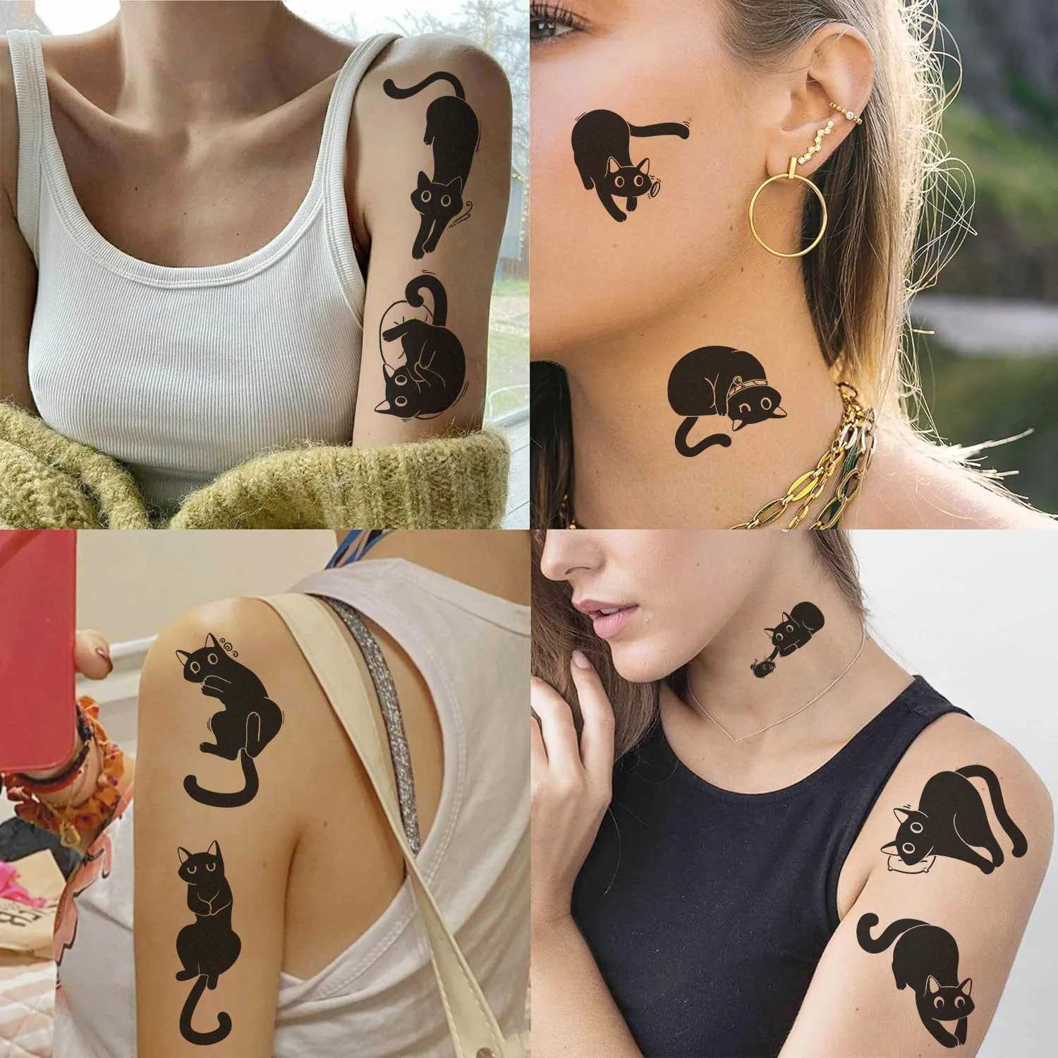 10 pieces/set of new cartoon black cat temporary tattoo stickers cute cat tattoo art girl boy birthday party supplies discountXJ25414